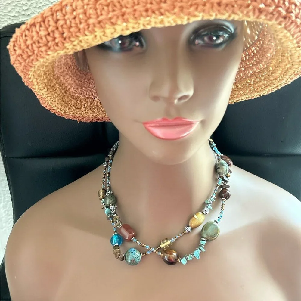 Double Strand Multicolor Stone Necklace (n2)‎